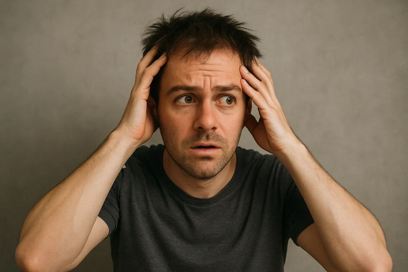 Anxious person clutching their head, illustrating ADHD challenges around memory and oral hygiene.