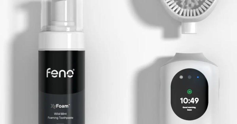 Foaming toothpaste and smart toothbrush with display for advanced oral care routine.