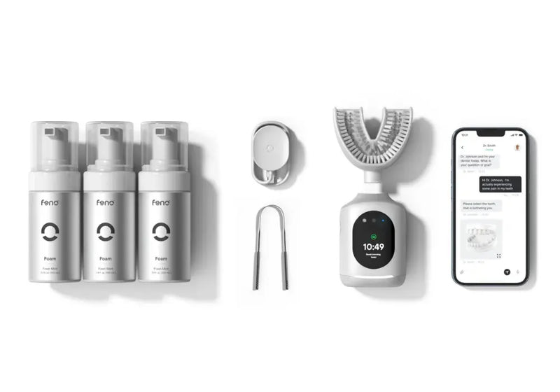 Oral hygiene for gingivitis kit featuring foam cleanser, gum care tools, and smart electric toothbrush system