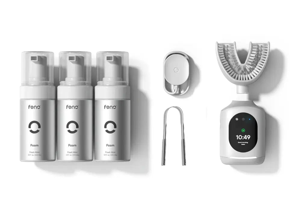 Toothbrush for gum health with advanced U-shaped brush head and digital smart handle on white background