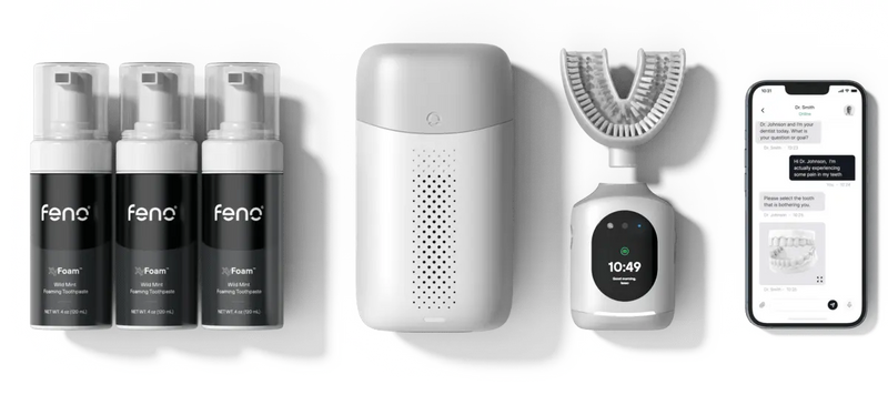 Toothbrush with app featuring a U-shaped design, foaming toothpaste, charging case, & smartphone integration for dental care
