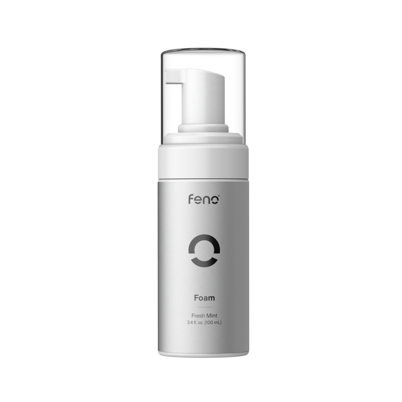 Single bottle of Feno fresh mint foam toothpaste with spray dispenser pump