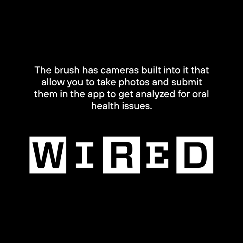 Wired feature highlighting the Feno Smartbrush's built-in cameras for oral health analysis through its app.