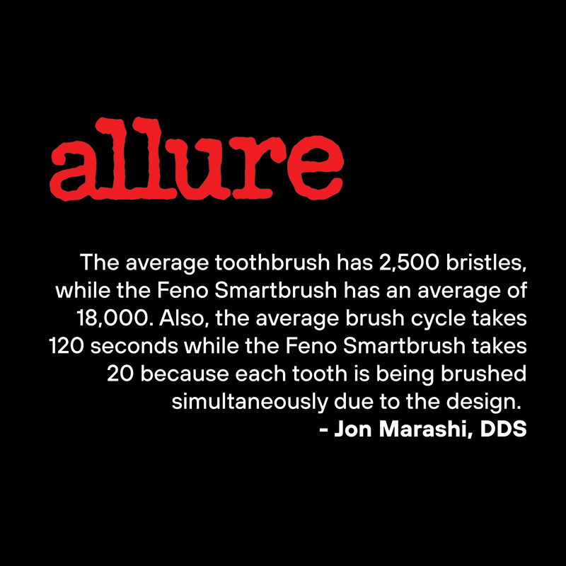 Allure quote from Dr. Jon Marashi comparing the Feno Smartbrush's 18,000 bristles and 20-second cycle to standard toothbrushes.